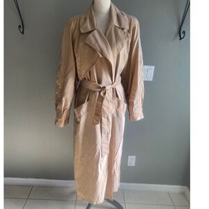 London Fog Vintage Trench Coat Tan Champagne Duster Belted Size 12 Reg